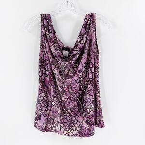 Ashli Couture XL Purple Sequin Tank Top Y2K Cowl Neck Stretch Blouse